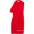 Red Cold Shoulder Draped Stretch Mini Knit Dress